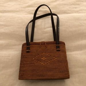 Vintage wicker basket purse with leather straps